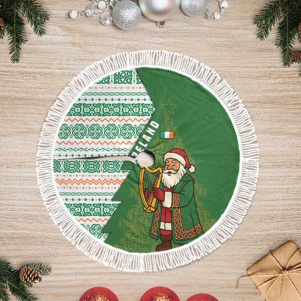 Ireland Christmas Tree Skirt with Celtic Harp Santa and Green Holiday Pattern - Wonder Print Shop