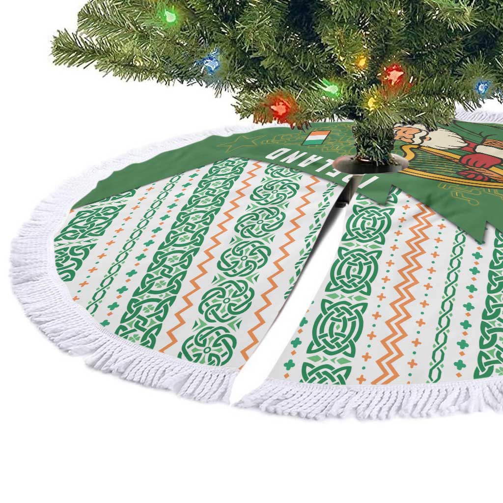 Ireland Christmas Tree Skirt with Celtic Harp Santa and Green Holiday Pattern - Wonder Print Shop