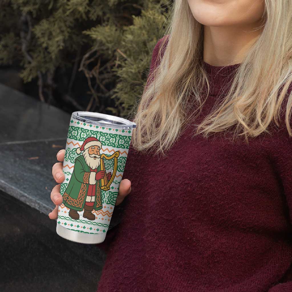 Ireland Christmas Tumbler Cup with Celtic Harp Santa and Green Holiday Pattern - Wonder Print Shop