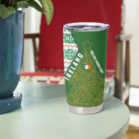 Ireland Christmas Tumbler Cup with Celtic Harp Santa and Green Holiday Pattern - Wonder Print Shop