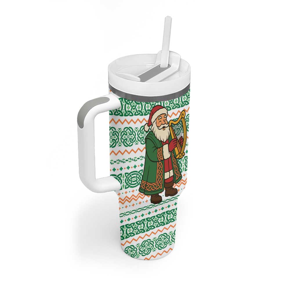 Ireland Christmas Tumbler With Handle with Celtic Harp Santa and Green Holiday Pattern - Wonder Print Shop