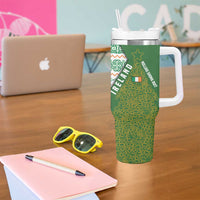 Ireland Christmas Tumbler With Handle with Celtic Harp Santa and Green Holiday Pattern - Wonder Print Shop