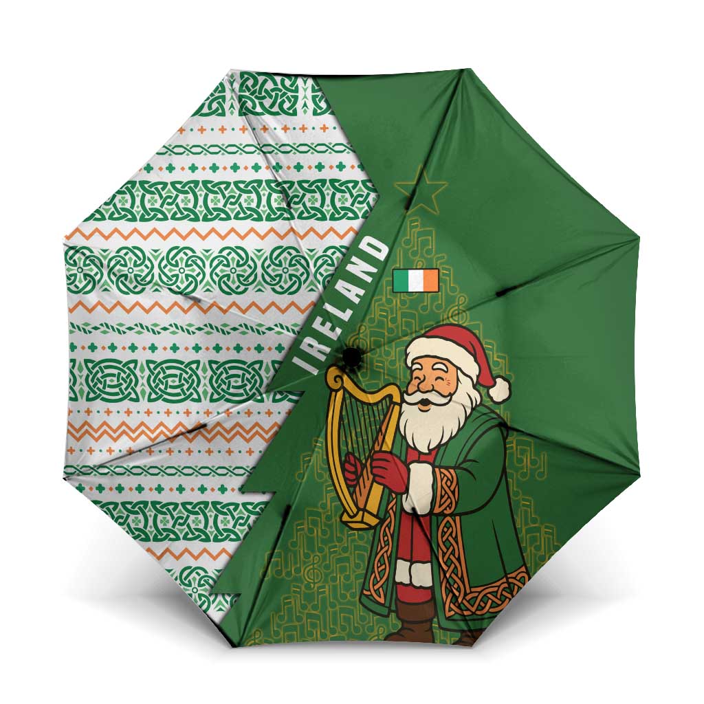 Ireland Christmas Umbrella with Celtic Harp Santa and Green Holiday Pattern - Wonder Print Shop