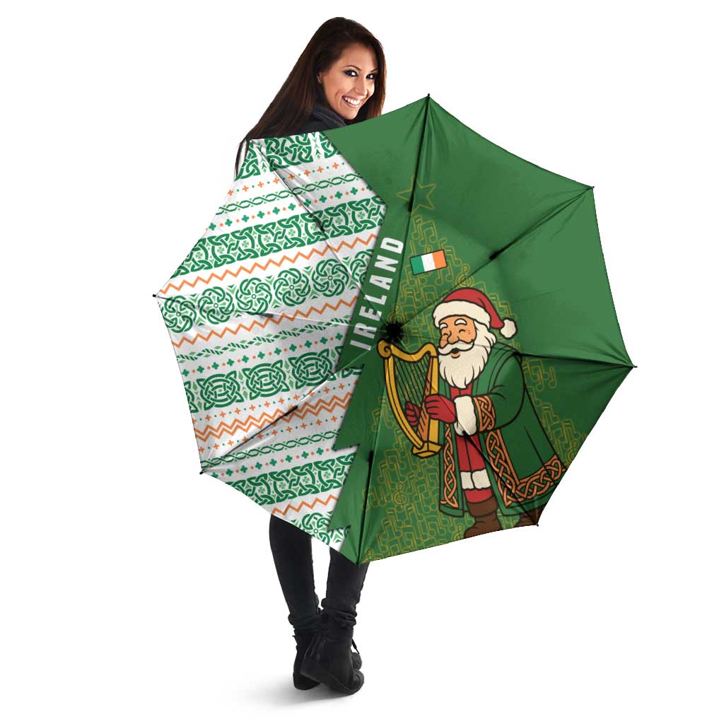 Ireland Christmas Umbrella with Celtic Harp Santa and Green Holiday Pattern - Wonder Print Shop