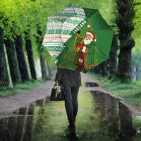 Ireland Christmas Umbrella with Celtic Harp Santa and Green Holiday Pattern - Wonder Print Shop