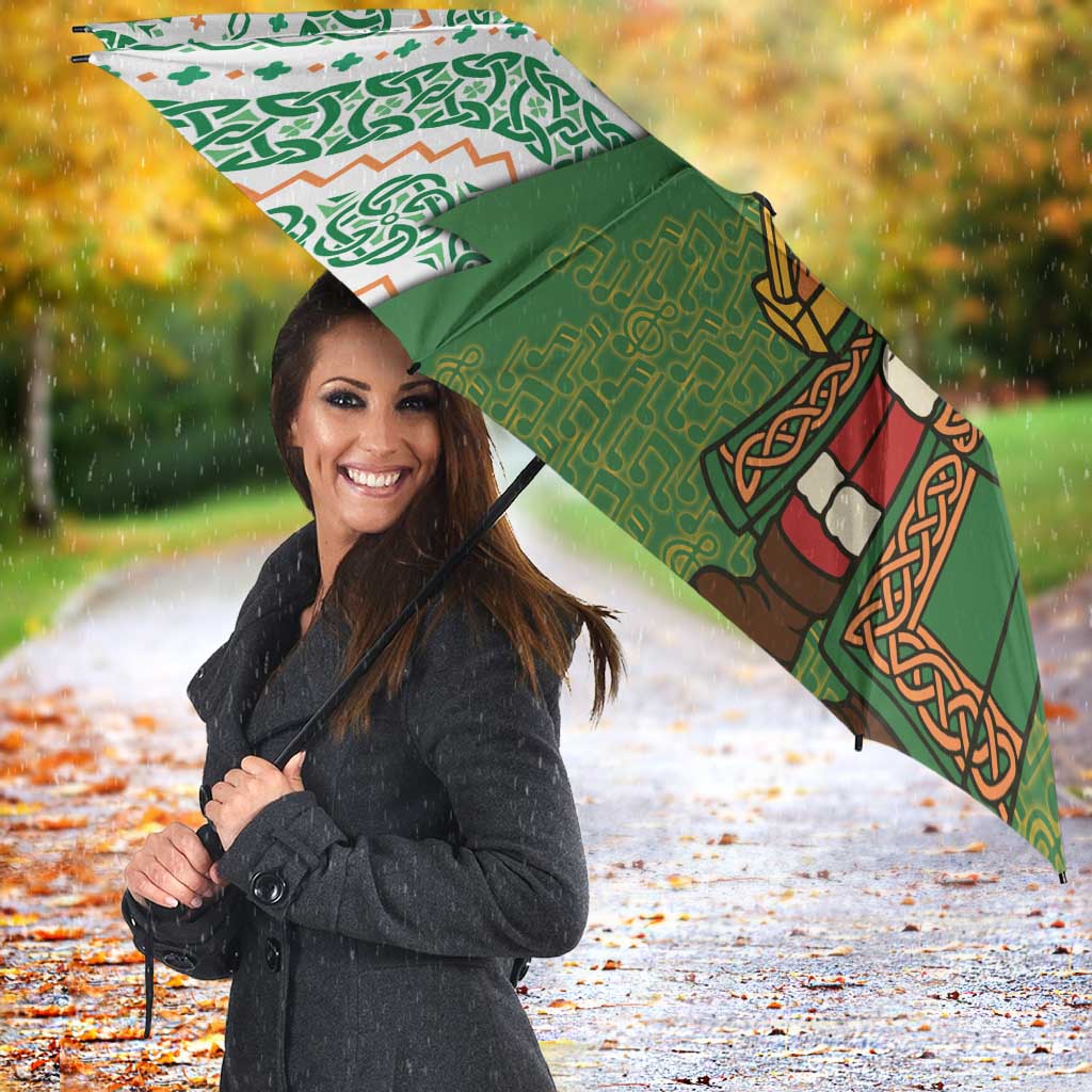 Ireland Christmas Umbrella with Celtic Harp Santa and Green Holiday Pattern - Wonder Print Shop