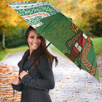 Ireland Christmas Umbrella with Celtic Harp Santa and Green Holiday Pattern - Wonder Print Shop