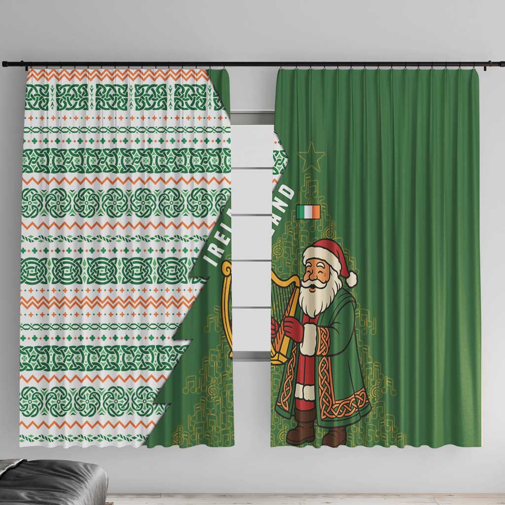Ireland Christmas Window Curtain with Celtic Harp Santa and Green Holiday Pattern - Wonder Print Shop
