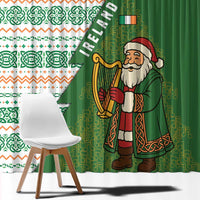 Ireland Christmas Window Curtain with Celtic Harp Santa and Green Holiday Pattern - Wonder Print Shop