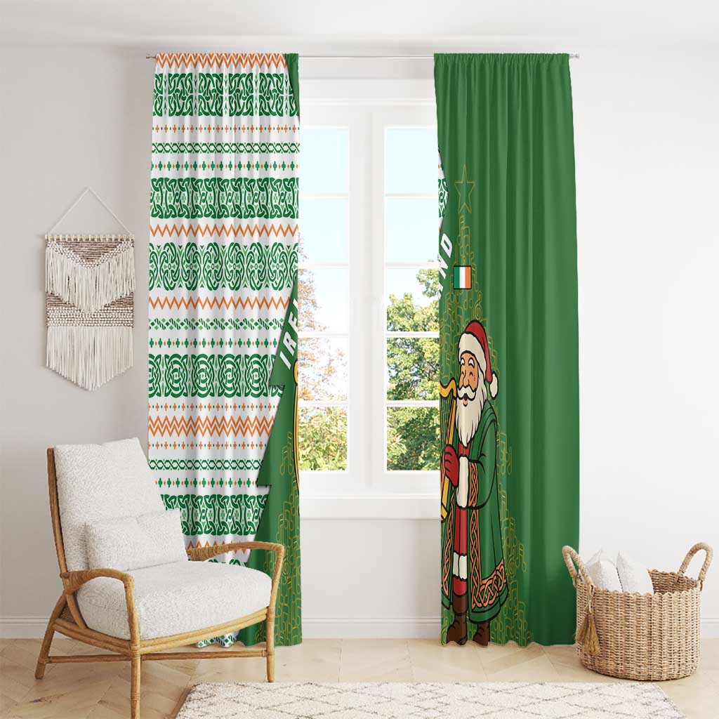 Ireland Christmas Window Curtain with Celtic Harp Santa and Green Holiday Pattern - Wonder Print Shop