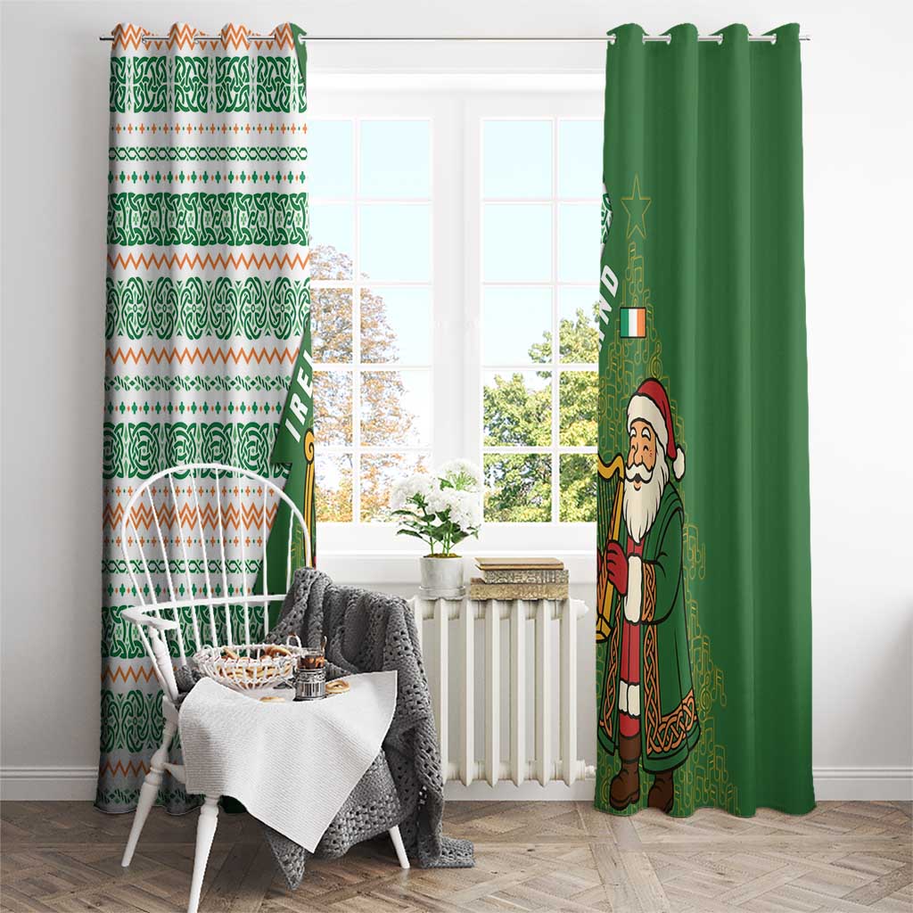 Ireland Christmas Window Curtain with Celtic Harp Santa and Green Holiday Pattern - Wonder Print Shop