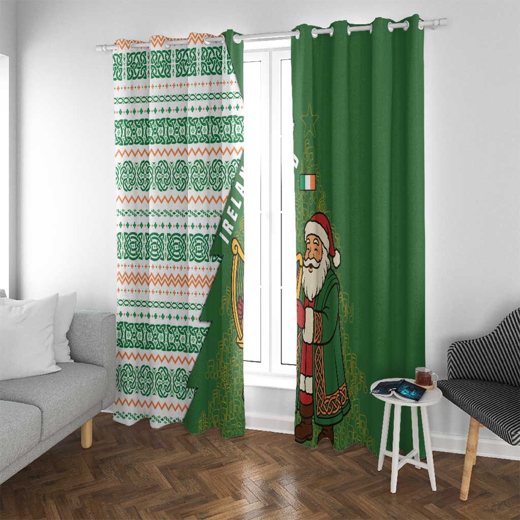 Ireland Christmas Window Curtain with Celtic Harp Santa and Green Holiday Pattern - Wonder Print Shop