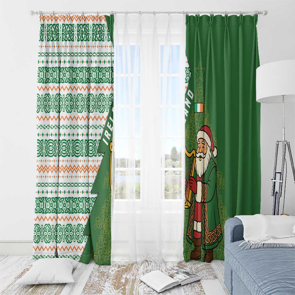 Ireland Christmas Window Curtain with Celtic Harp Santa and Green Holiday Pattern - Wonder Print Shop
