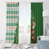 Ireland Christmas Window Curtain with Celtic Harp Santa and Green Holiday Pattern - Wonder Print Shop