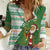 Ireland Christmas Women Casual Shirt with Celtic Harp Santa and Green Holiday Pattern - Wonder Print Shop