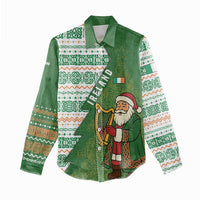 Ireland Christmas Women Casual Shirt with Celtic Harp Santa and Green Holiday Pattern - Wonder Print Shop