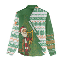Ireland Christmas Women Casual Shirt with Celtic Harp Santa and Green Holiday Pattern - Wonder Print Shop