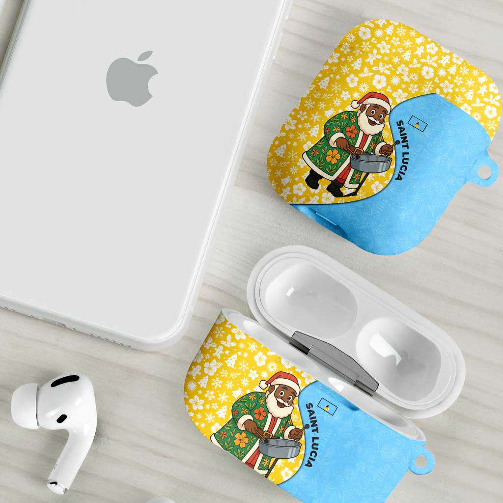 Saint Lucia Christmas AirPods Case with Steelpan Santa Floral Pattern and Flag - Wonder Print Shop