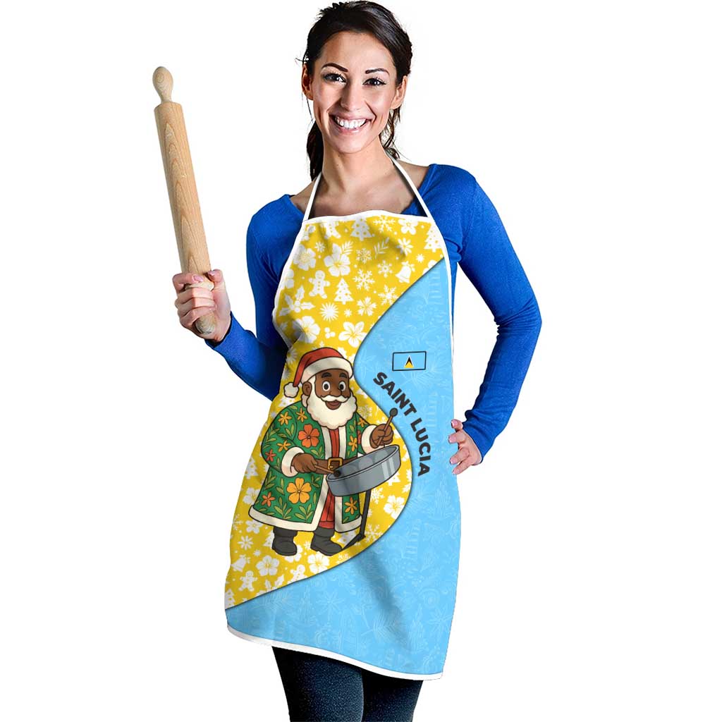 Saint Lucia Christmas Apron with Steelpan Santa Floral Pattern and Flag - Wonder Print Shop