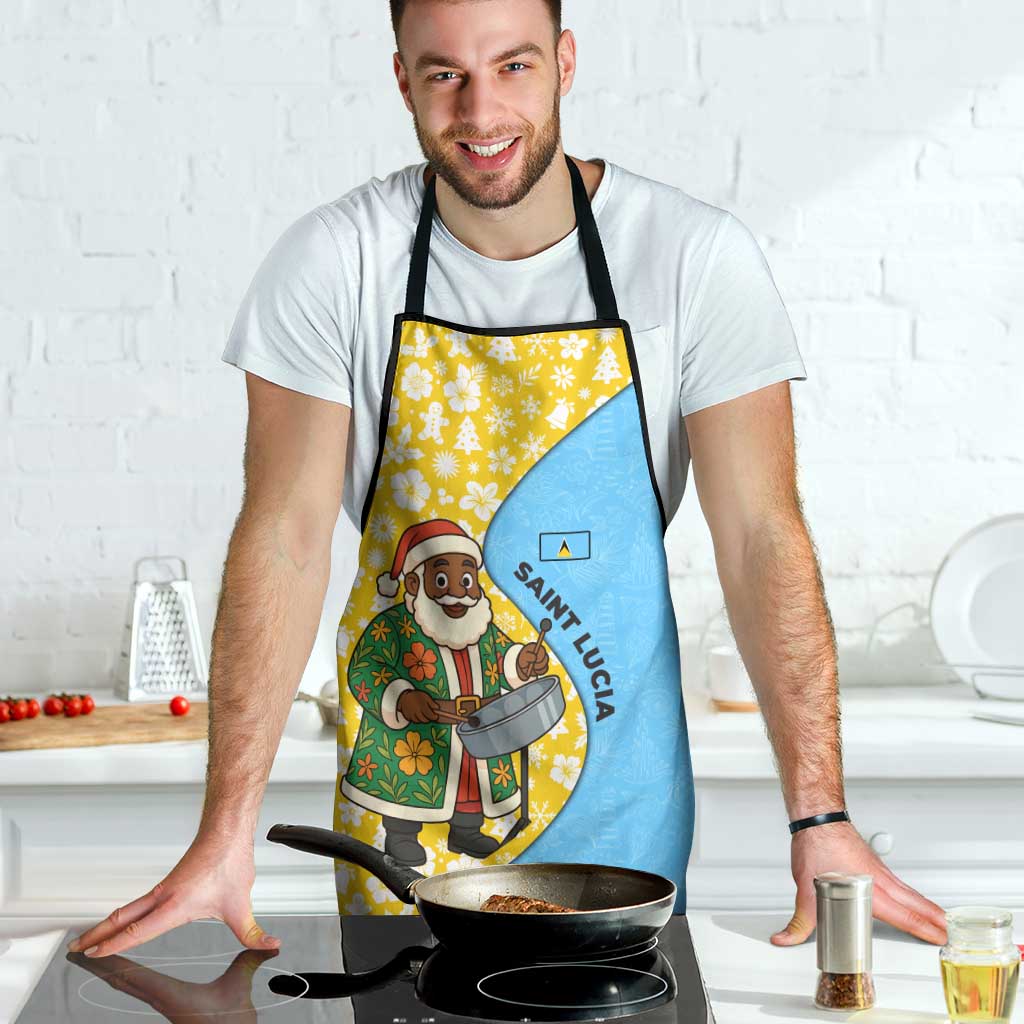 Saint Lucia Christmas Apron with Steelpan Santa Floral Pattern and Flag - Wonder Print Shop