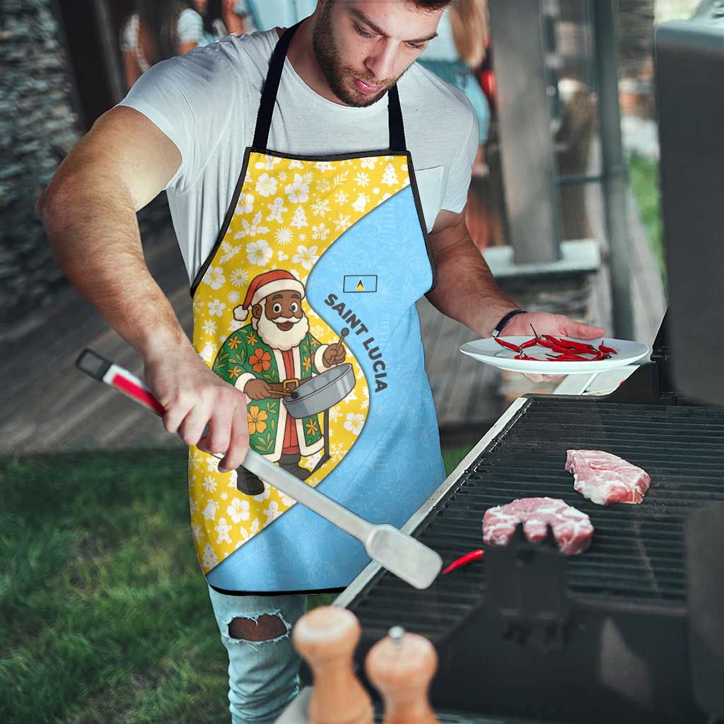 Saint Lucia Christmas Apron with Steelpan Santa Floral Pattern and Flag - Wonder Print Shop