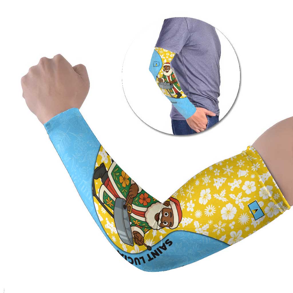 Saint Lucia Christmas Arm Sleeves with Steelpan Santa Floral Pattern and Flag - Wonder Print Shop