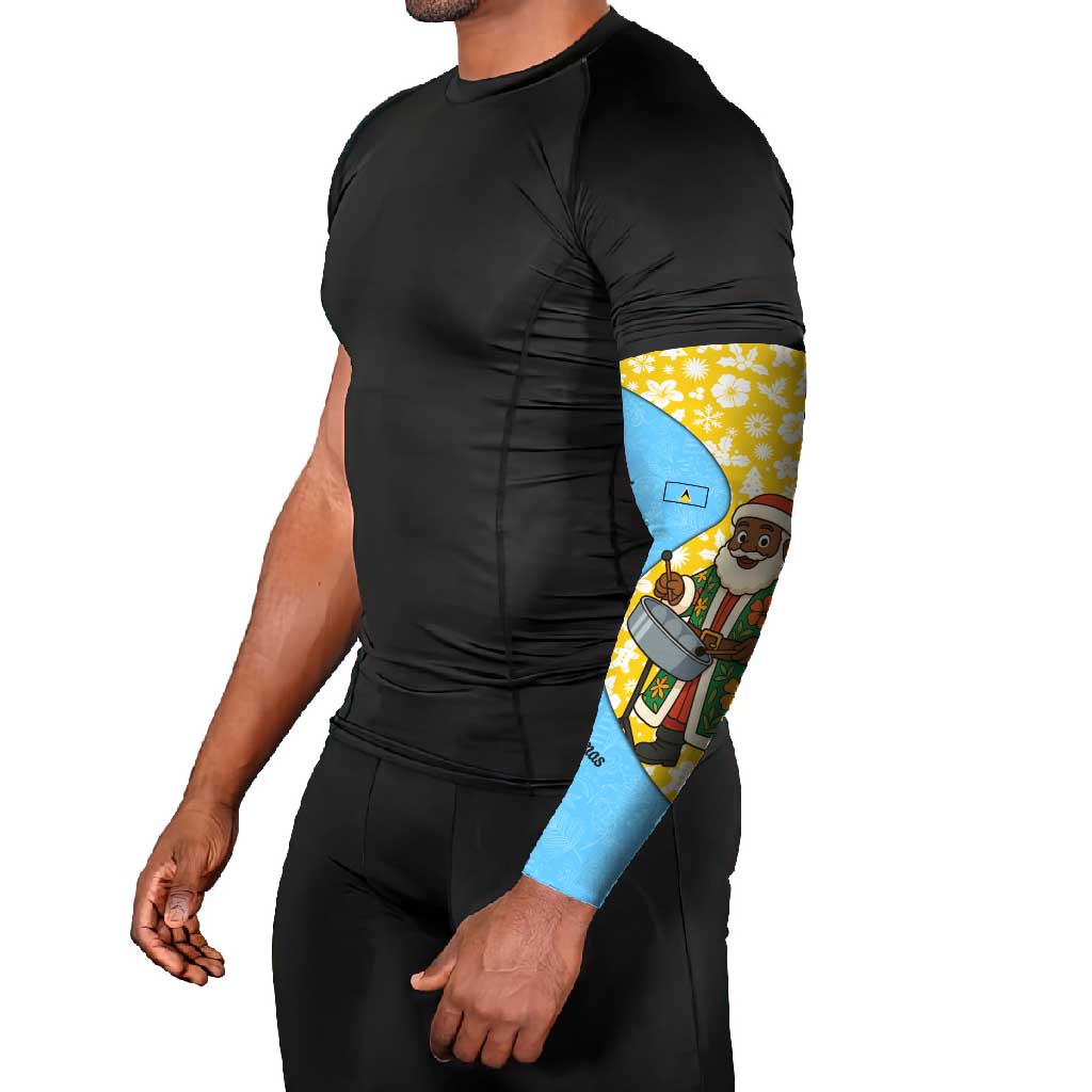 Saint Lucia Christmas Arm Sleeves with Steelpan Santa Floral Pattern and Flag - Wonder Print Shop