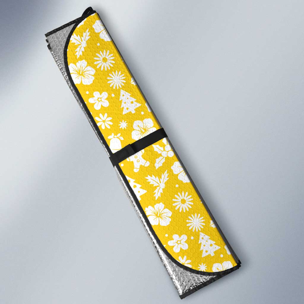 Saint Lucia Christmas Auto Sun Shade with Steelpan Santa Floral Pattern and Flag - Wonder Print Shop