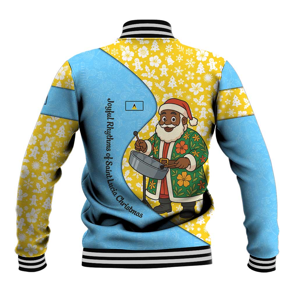 Saint Lucia Christmas Baseball Jacket with Steelpan Santa Floral Pattern and Flag - Wonder Print Shop