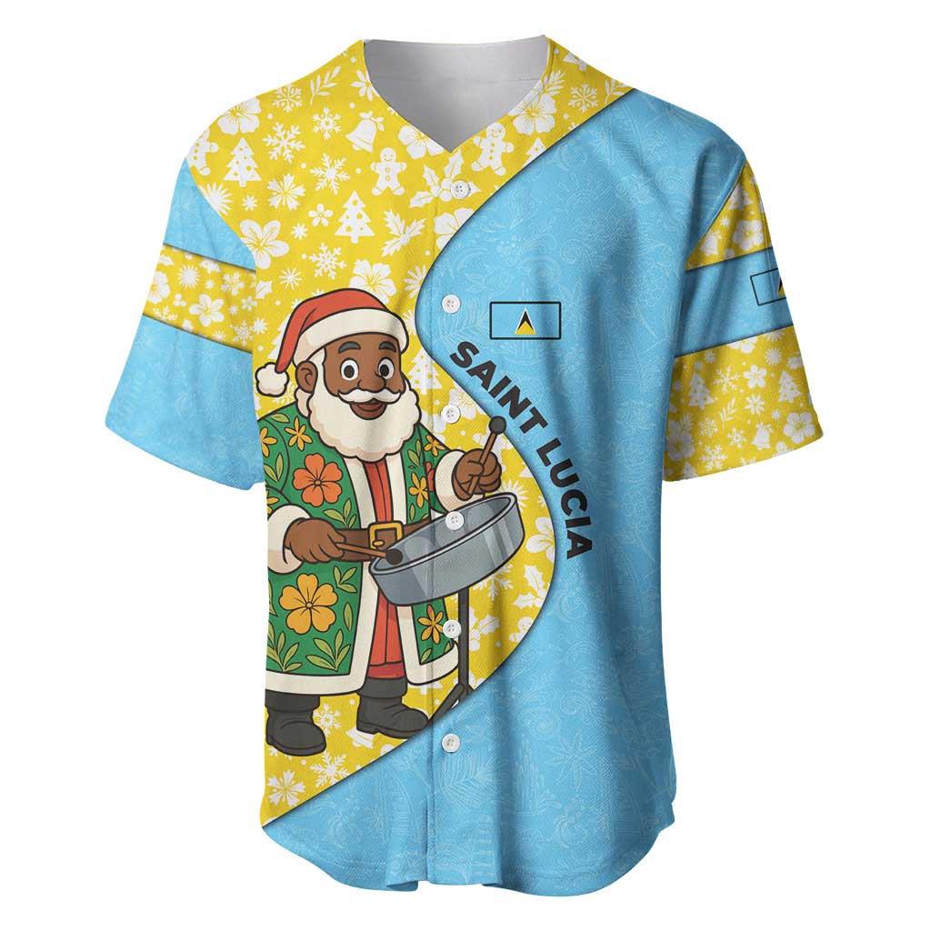 Saint Lucia Christmas Baseball Jersey with Steelpan Santa Floral Pattern and Flag - Wonder Print Shop