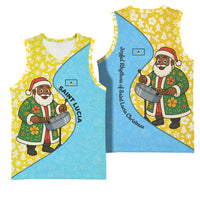 Saint Lucia Christmas Basketball Jersey with Steelpan Santa Floral Pattern and Flag - Wonder Print Shop