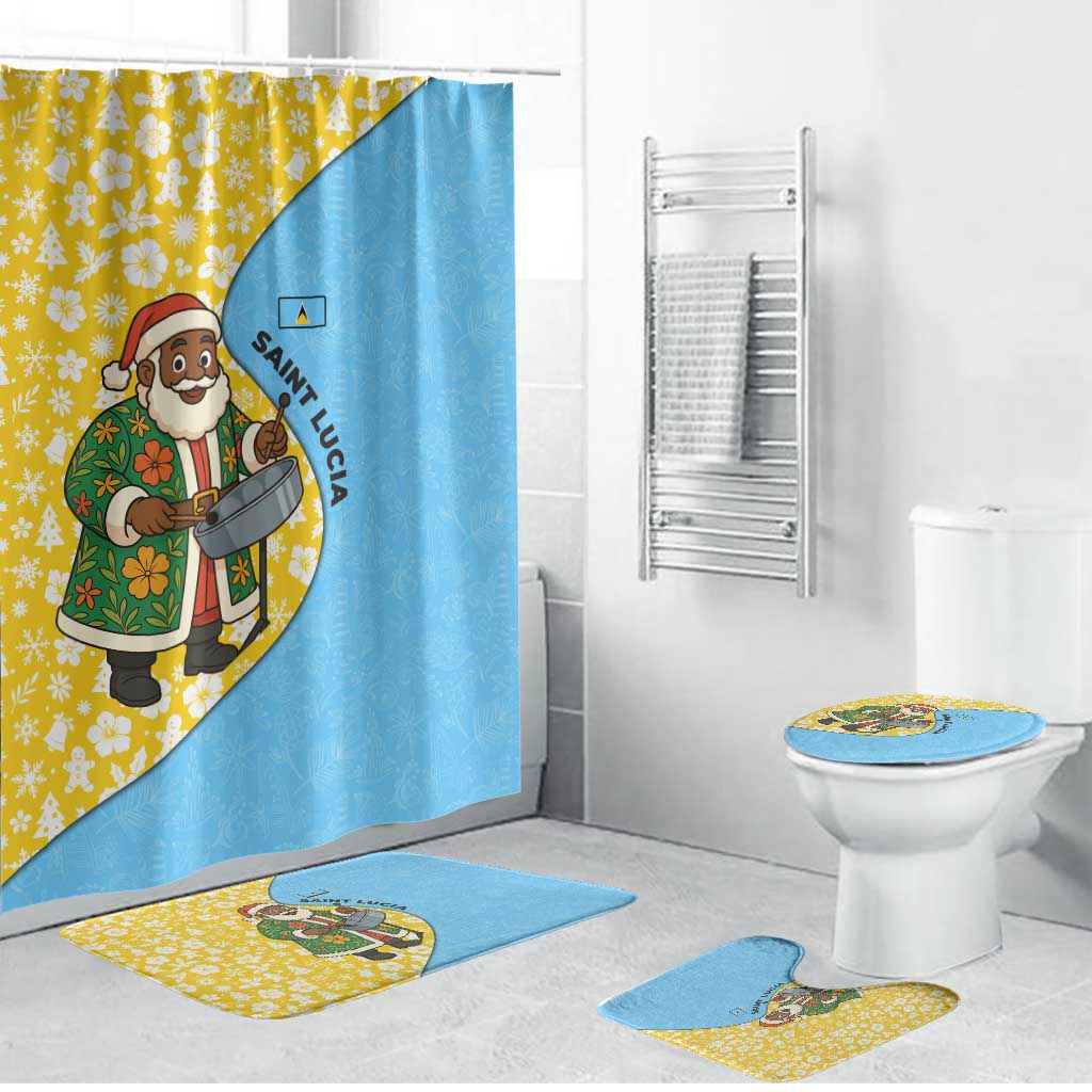 Saint Lucia Christmas Bathroom Set with Steelpan Santa Floral Pattern and Flag - Wonder Print Shop