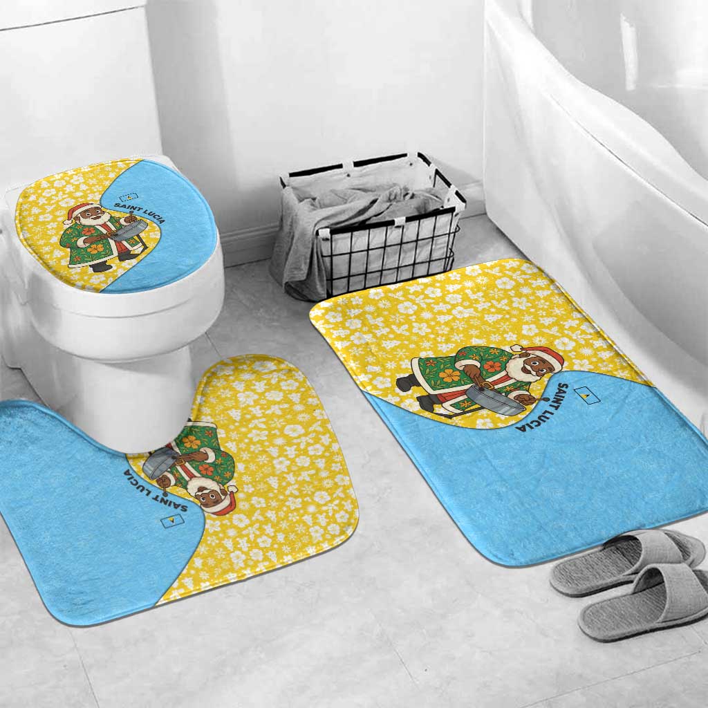 Saint Lucia Christmas Bathroom Set with Steelpan Santa Floral Pattern and Flag - Wonder Print Shop
