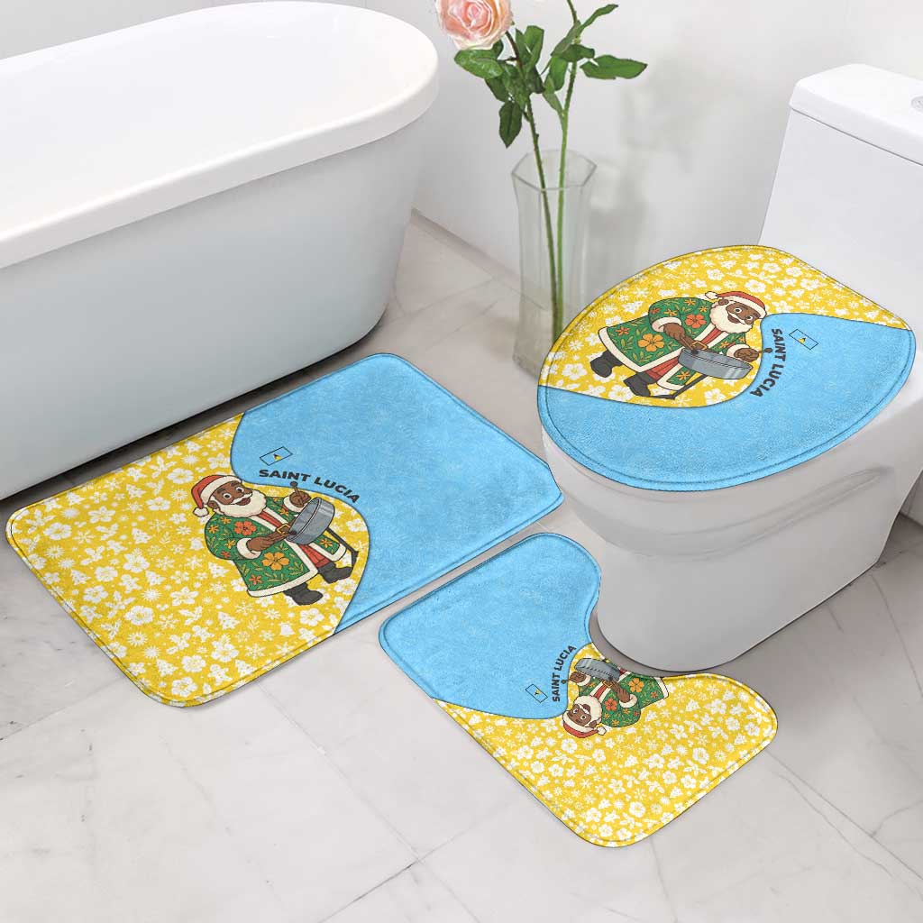 Saint Lucia Christmas Bathroom Set with Steelpan Santa Floral Pattern and Flag - Wonder Print Shop