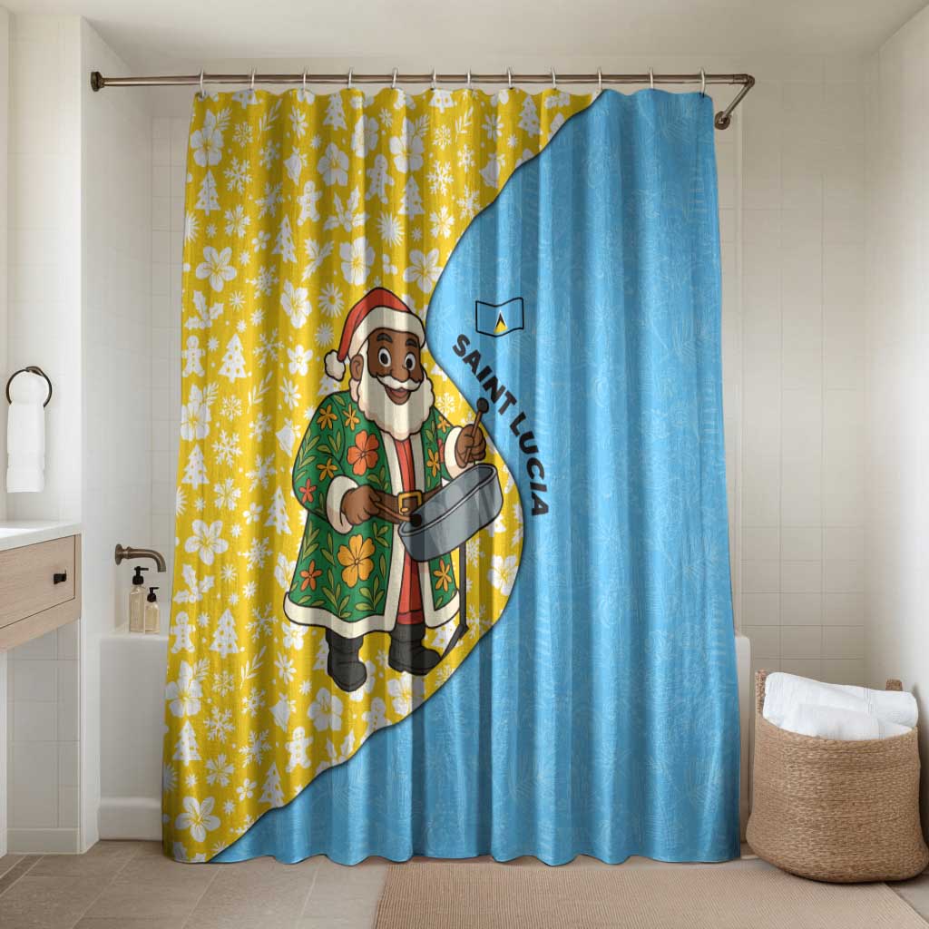 Saint Lucia Christmas Bathroom Set with Steelpan Santa Floral Pattern and Flag - Wonder Print Shop