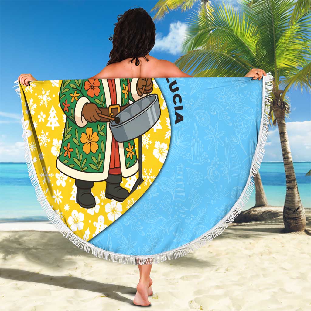 Saint Lucia Christmas Beach Blanket with Steelpan Santa Floral Pattern and Flag - Wonder Print Shop