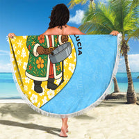 Saint Lucia Christmas Beach Blanket with Steelpan Santa Floral Pattern and Flag - Wonder Print Shop