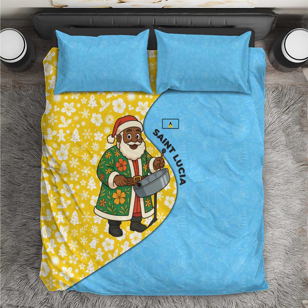 Saint Lucia Christmas Bedding Set with Steelpan Santa Floral Pattern and Flag - Wonder Print Shop