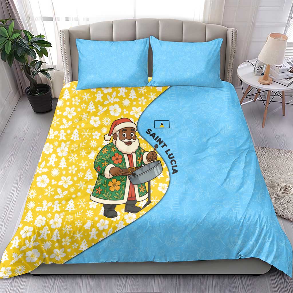 Saint Lucia Christmas Bedding Set with Steelpan Santa Floral Pattern and Flag - Wonder Print Shop
