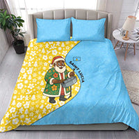 Saint Lucia Christmas Bedding Set with Steelpan Santa Floral Pattern and Flag - Wonder Print Shop