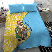 Saint Lucia Christmas Bedding Set with Steelpan Santa Floral Pattern and Flag - Wonder Print Shop