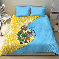 Saint Lucia Christmas Bedding Set with Steelpan Santa Floral Pattern and Flag - Wonder Print Shop