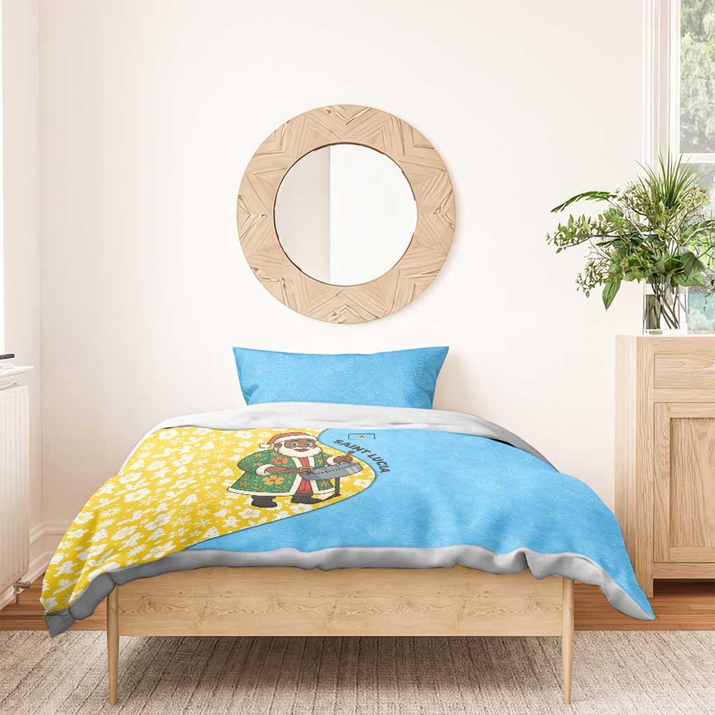 Saint Lucia Christmas Bedding Set with Steelpan Santa Floral Pattern and Flag - Wonder Print Shop