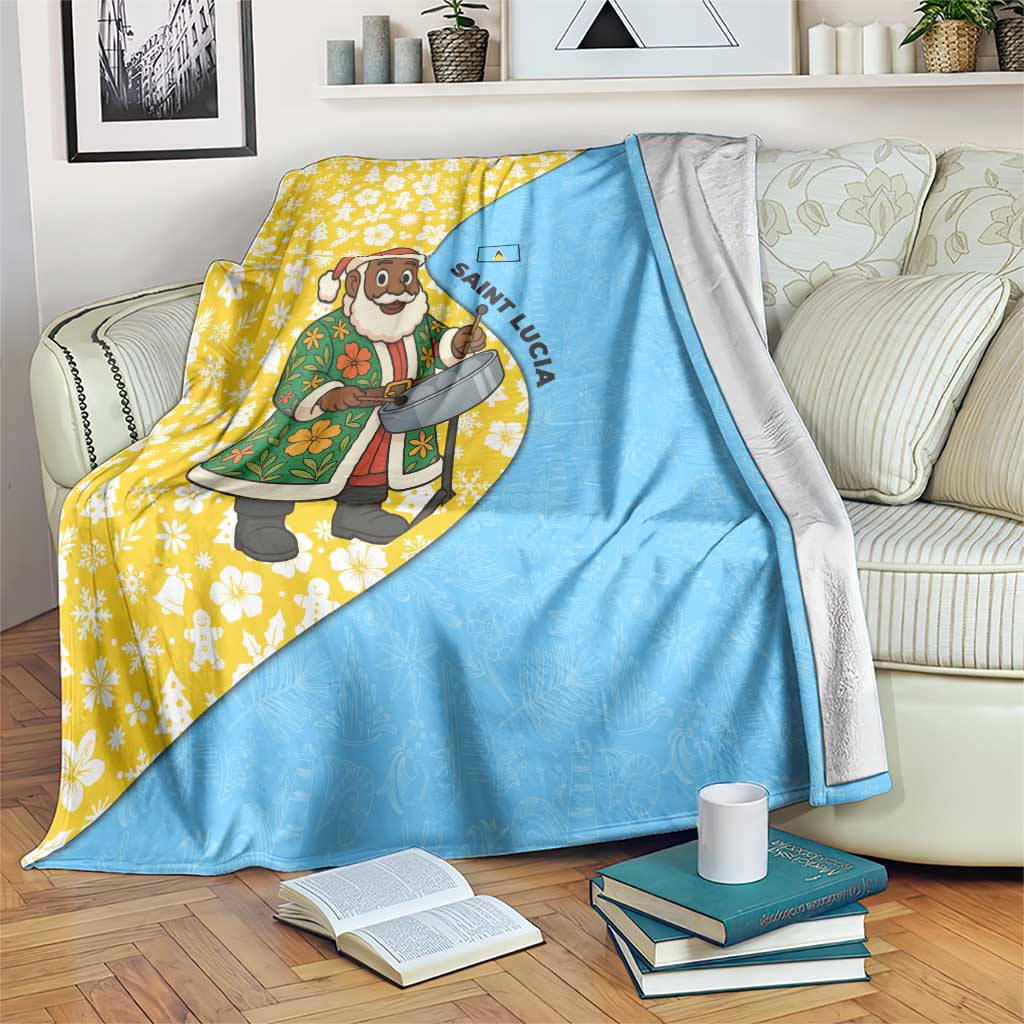 Saint Lucia Christmas Blanket with Steelpan Santa Floral Pattern and Flag - Wonder Print Shop