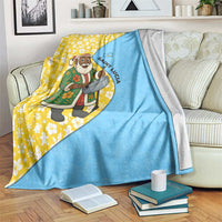 Saint Lucia Christmas Blanket with Steelpan Santa Floral Pattern and Flag - Wonder Print Shop