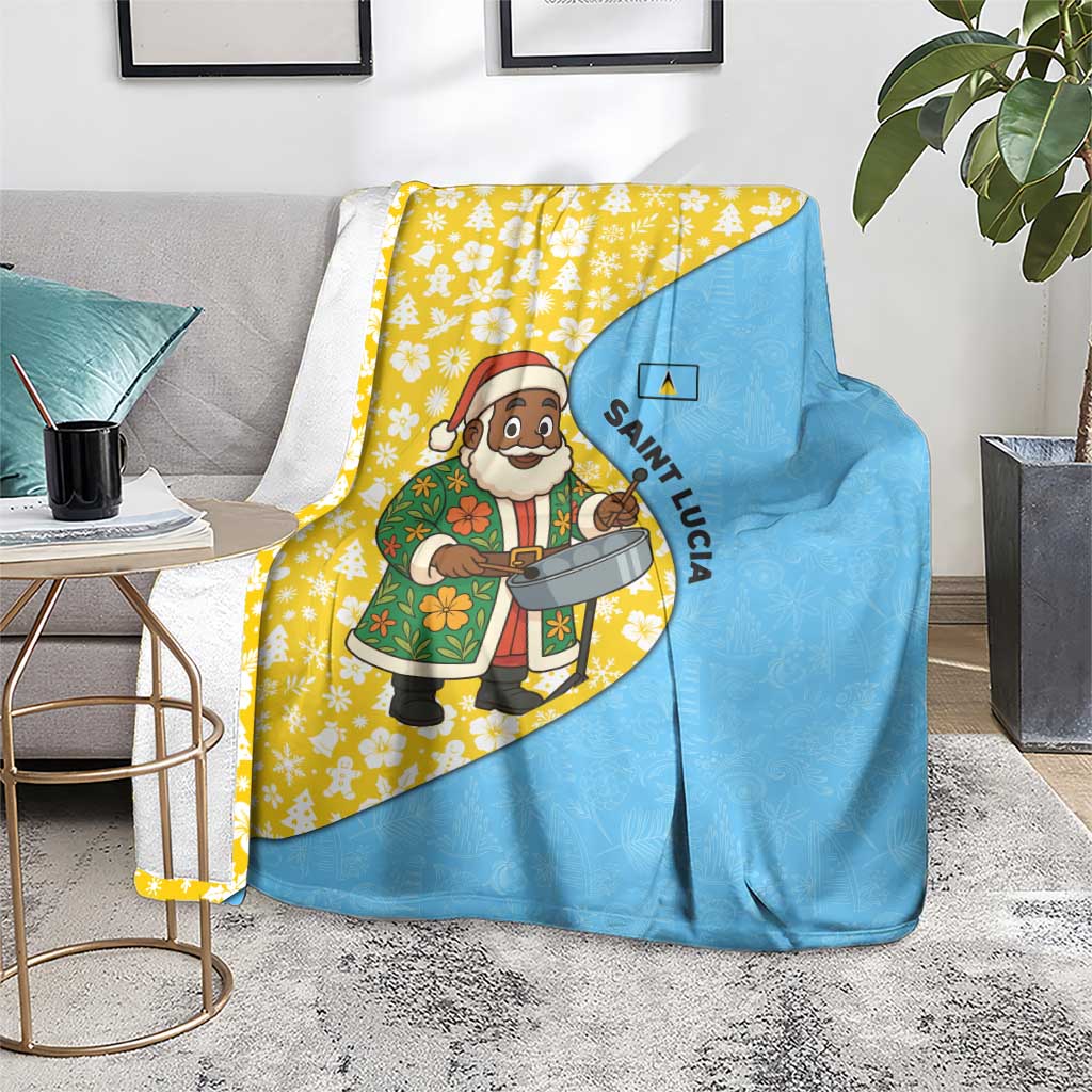 Saint Lucia Christmas Blanket with Steelpan Santa Floral Pattern and Flag - Wonder Print Shop