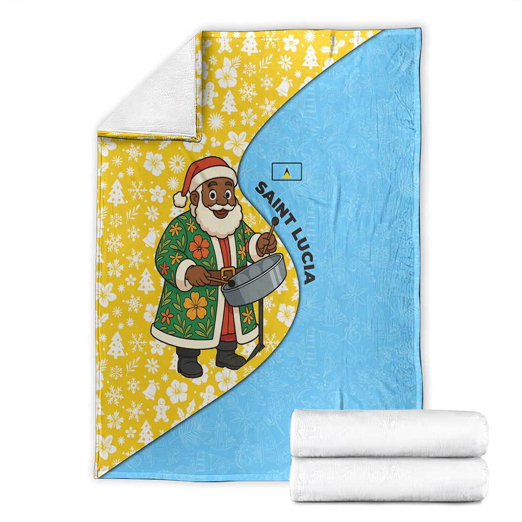 Saint Lucia Christmas Blanket with Steelpan Santa Floral Pattern and Flag - Wonder Print Shop