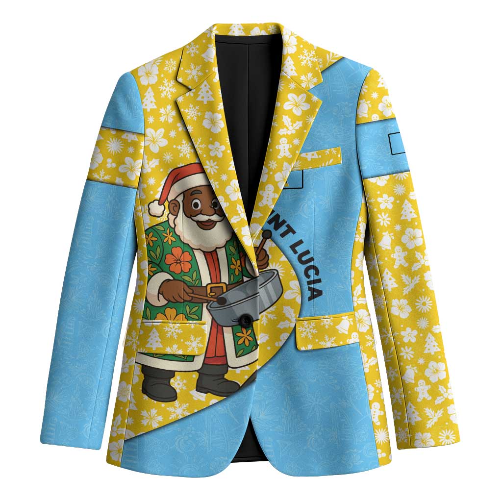 Saint Lucia Christmas Blazer with Steelpan Santa Floral Pattern and Flag - Wonder Print Shop