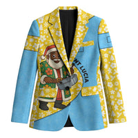 Saint Lucia Christmas Blazer with Steelpan Santa Floral Pattern and Flag - Wonder Print Shop