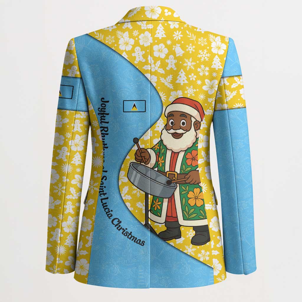 Saint Lucia Christmas Blazer with Steelpan Santa Floral Pattern and Flag - Wonder Print Shop